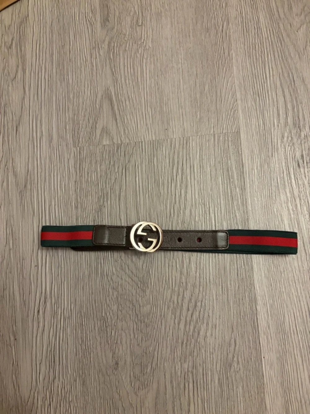 Kids Gucci Green and Red Web Stripe Belt with Gold Double G Buckle